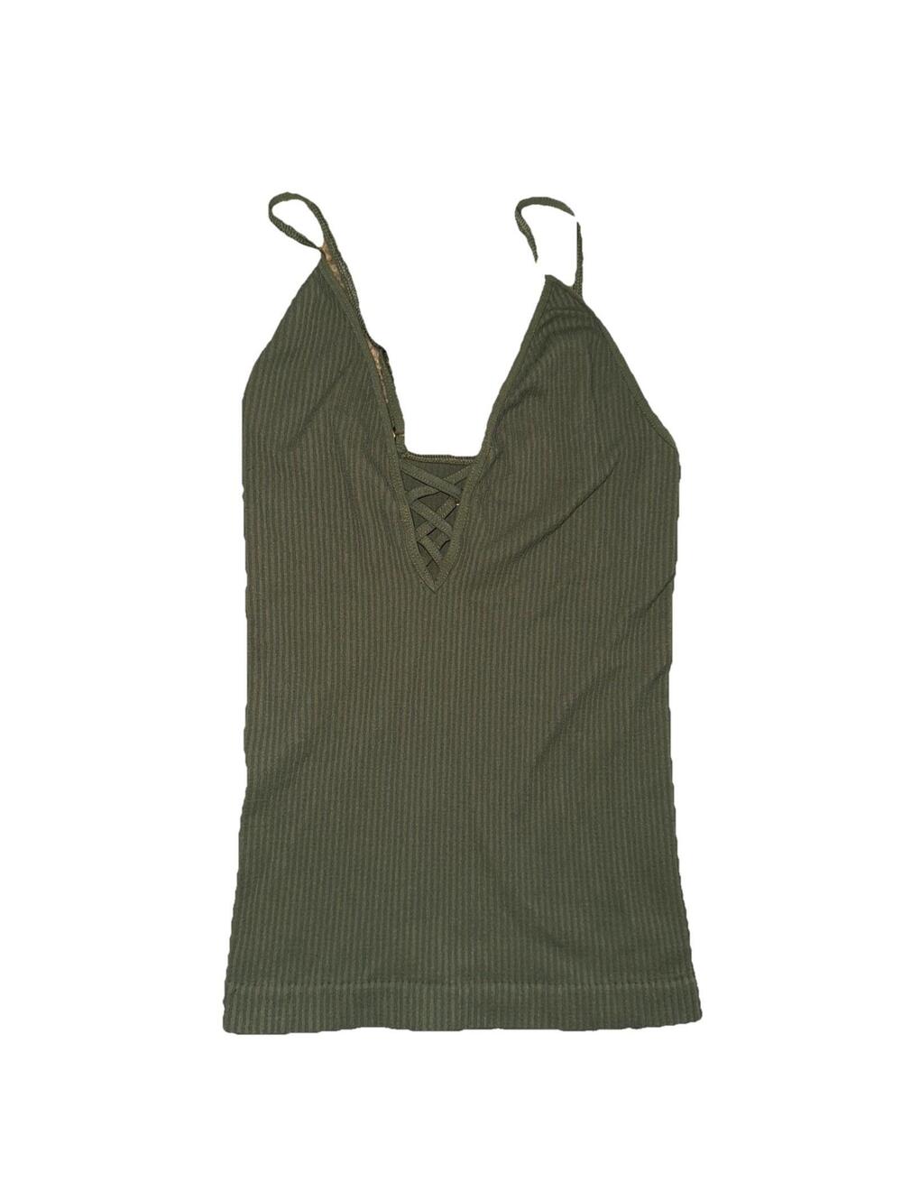 Free People Intimately Crossfire Cami Tank Green Ribbed Sz Xs/S festival layer